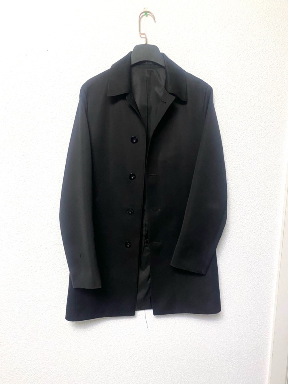 Murano Black Men's Slim Fit Trench Coat with Button Front